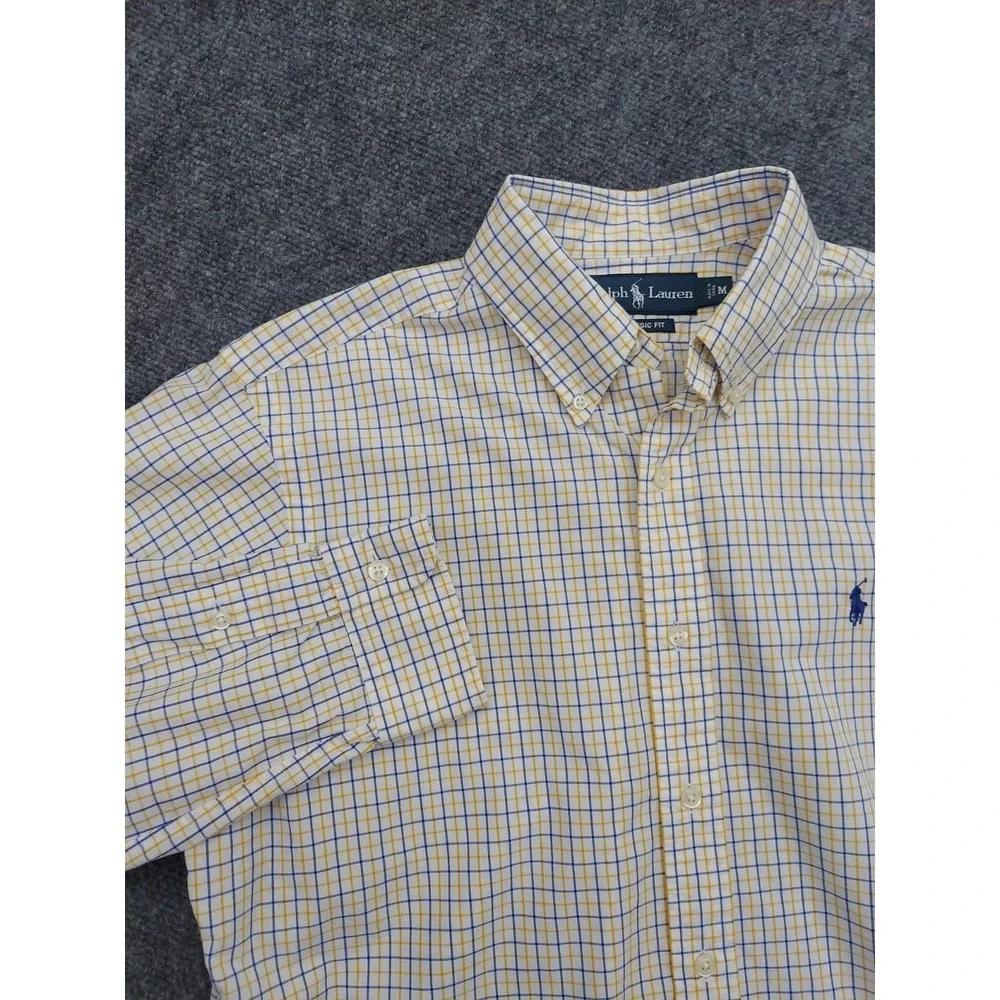 Lot 3 POLO RALPH LAUREN Shirt Mens Medium Yellow Blue Plaid Button Down Pony
